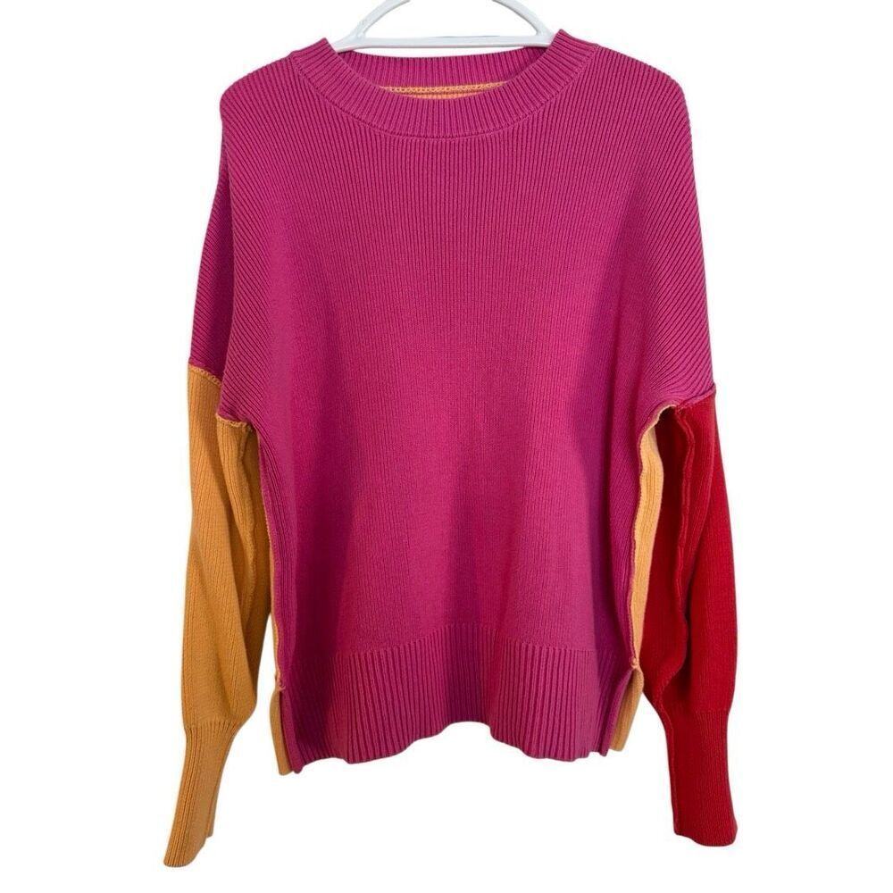 Amazon Colorblock Crewneck Sweater in Hot Pink, Red, Peach - Picture 6 of 6